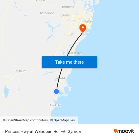 Princes Hwy at Wandean Rd to Gymea map