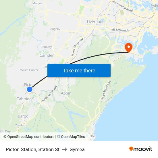 Picton Station, Station St to Gymea map