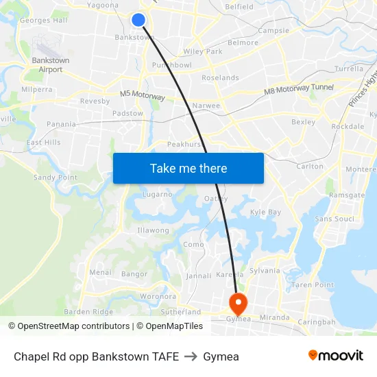 Chapel Rd opp Bankstown TAFE to Gymea map