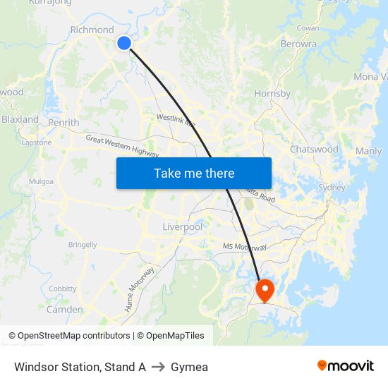 Windsor Station, Stand A to Gymea map