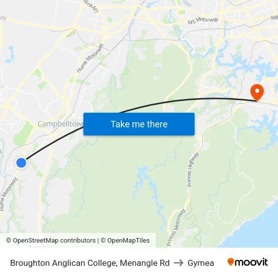 Broughton Anglican College, Menangle Rd to Gymea map