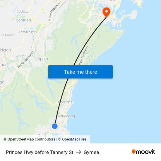 Princes Hwy before Tannery St to Gymea map