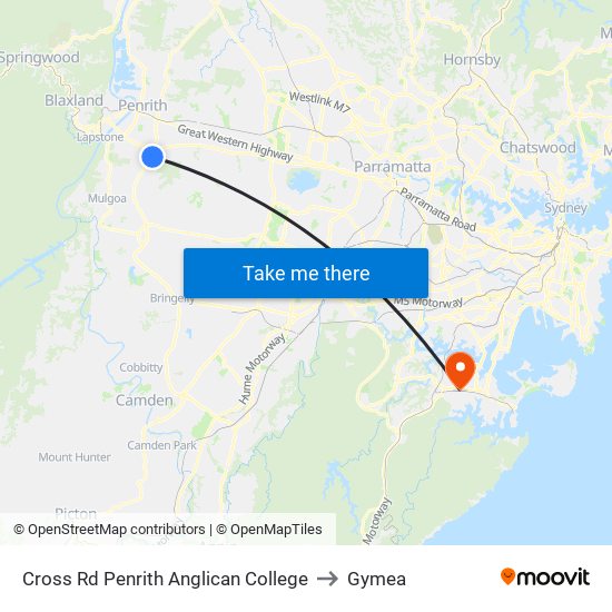 Cross Rd Penrith Anglican College to Gymea map