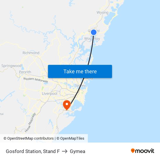 Gosford Station, Stand F to Gymea map