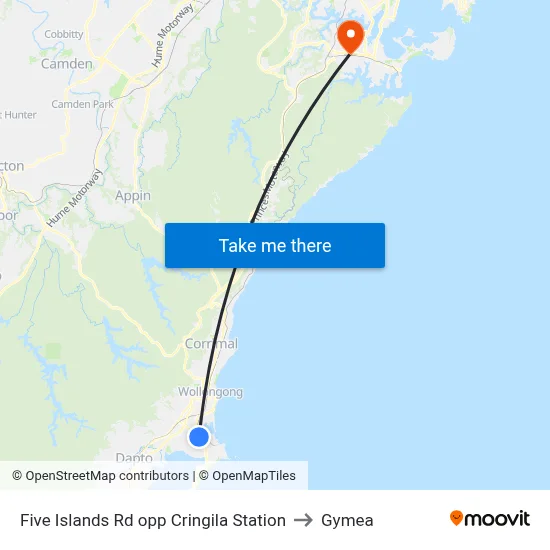 Five Islands Rd opp Cringila Station to Gymea map