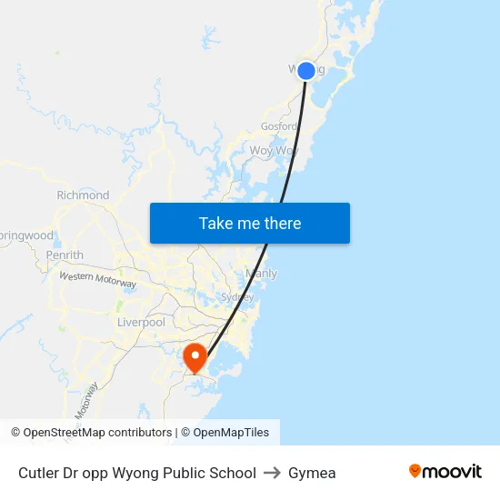 Cutler Dr opp Wyong Public School to Gymea map