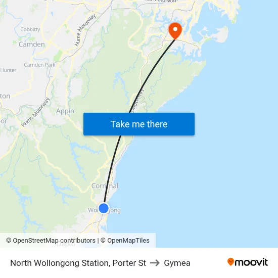North Wollongong Station, Porter St to Gymea map