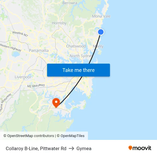 Collaroy B-Line, Pittwater Rd to Gymea map