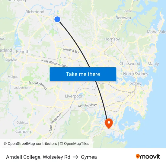 Arndell College, Wolseley Rd to Gymea map
