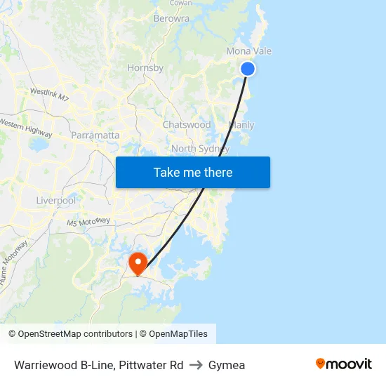 Warriewood B-Line, Pittwater Rd to Gymea map