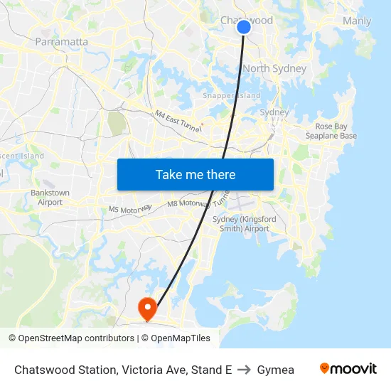 Chatswood Station, Victoria Ave, Stand E to Gymea map