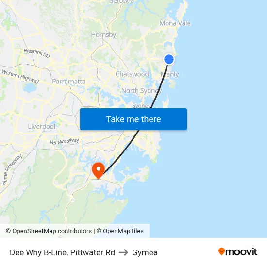 Dee Why B-Line, Pittwater Rd to Gymea map