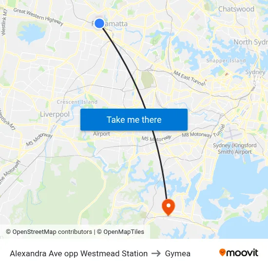 Alexandra Ave opp Westmead Station to Gymea map