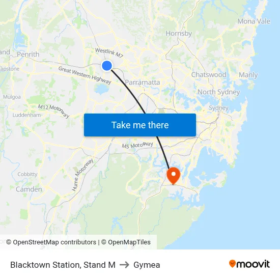 Blacktown Station, Stand M to Gymea map