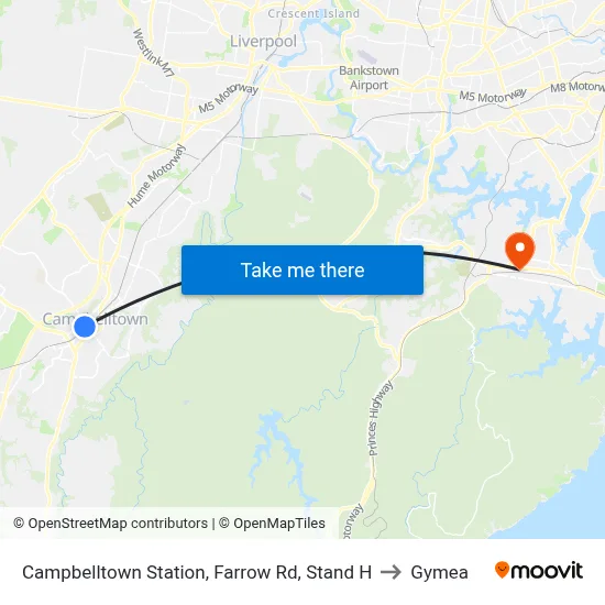 Campbelltown Station, Farrow Rd, Stand H to Gymea map