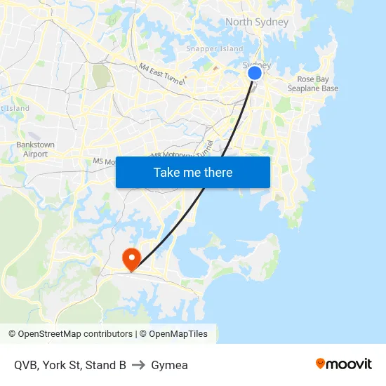 QVB, York St, Stand B to Gymea map