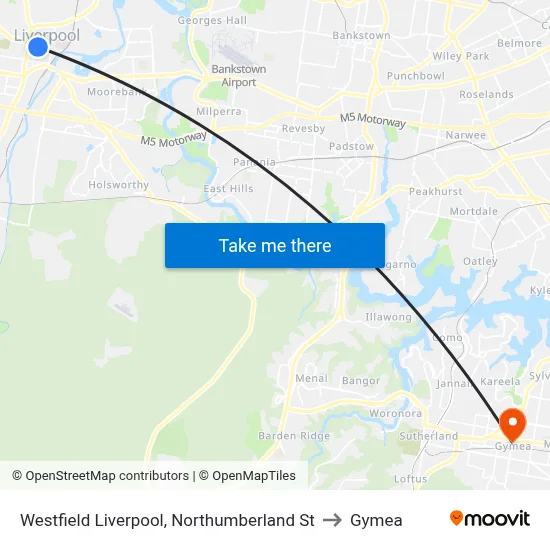Westfield Liverpool, Northumberland St to Gymea map