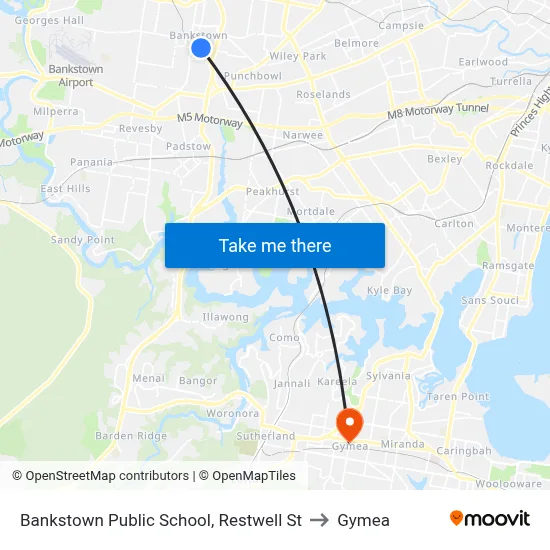 Bankstown Public School, Restwell St to Gymea map