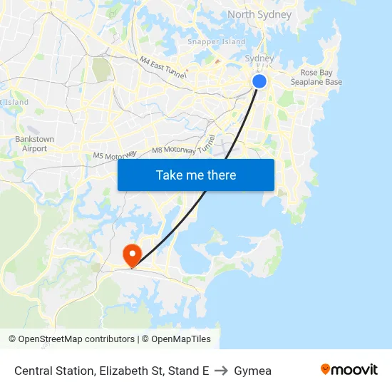 Central Station, Elizabeth St, Stand E to Gymea map