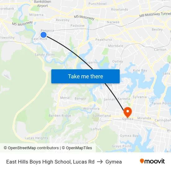 East Hills Boys High School, Lucas Rd to Gymea map