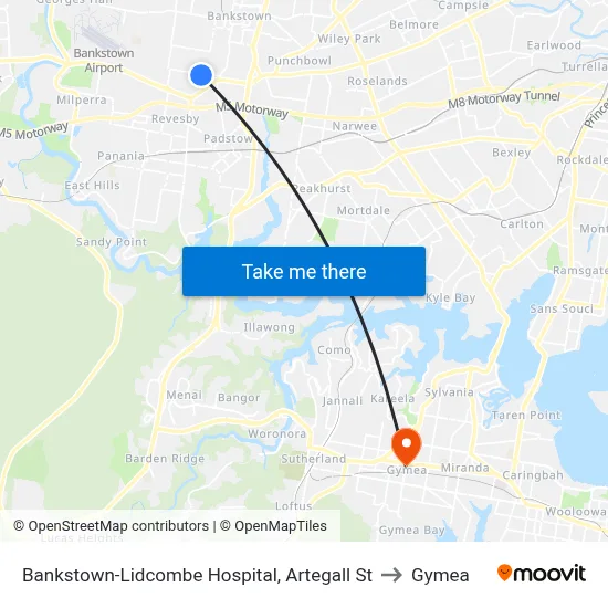 Bankstown-Lidcombe Hospital, Artegall St to Gymea map