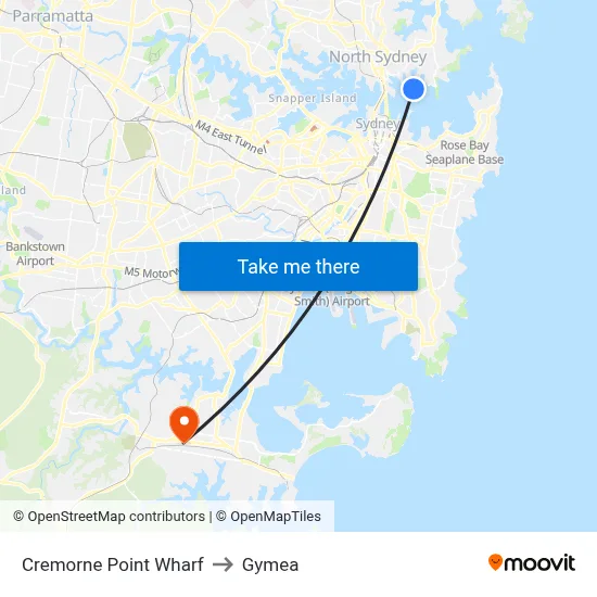 Cremorne Point Wharf to Gymea map