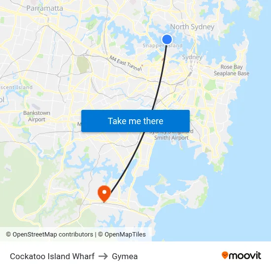 Cockatoo Island Wharf to Gymea map