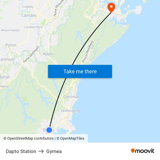 Dapto Station to Gymea map