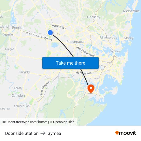 Doonside Station to Gymea map