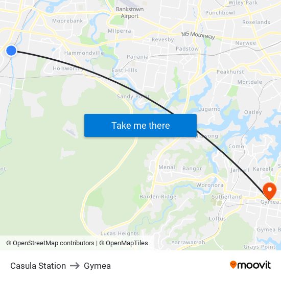 Casula Station to Gymea map