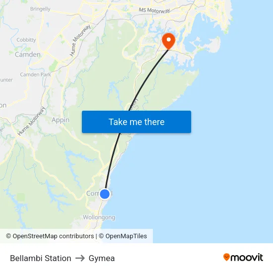 Bellambi Station to Gymea map