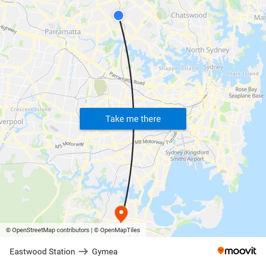 Eastwood Station to Gymea map