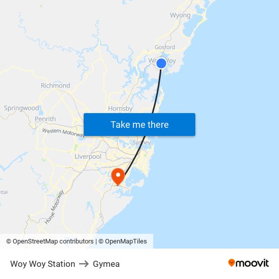 Woy Woy Station to Gymea map