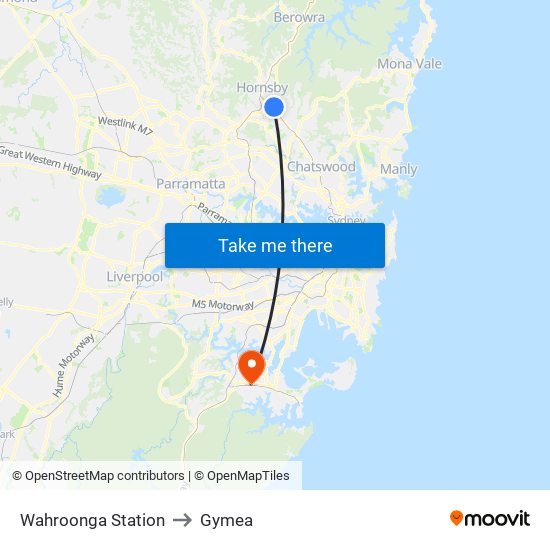 Wahroonga Station to Gymea map