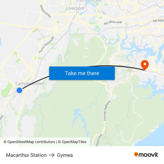 Macarthur Station to Gymea map