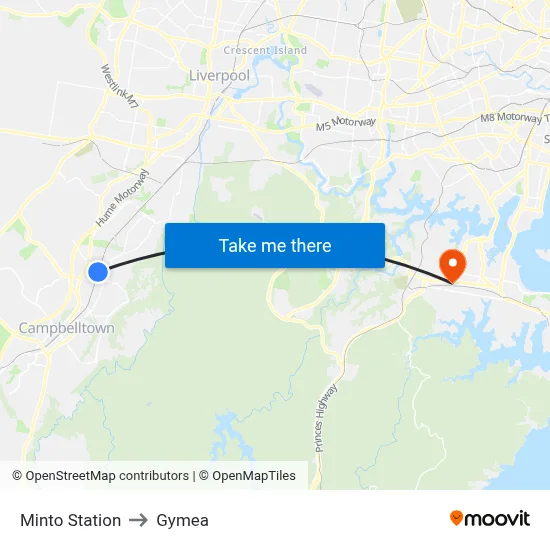Minto Station to Gymea map