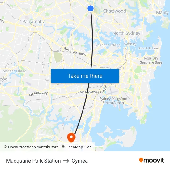 Macquarie Park Station to Gymea map