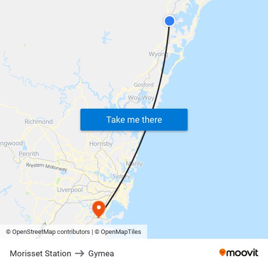 Morisset Station to Gymea map