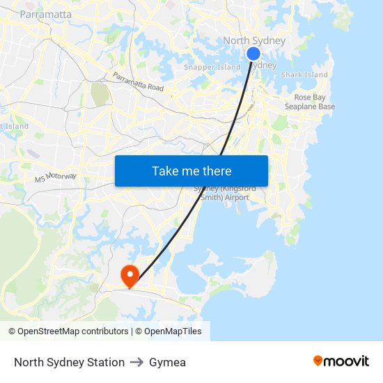 North Sydney Station to Gymea map
