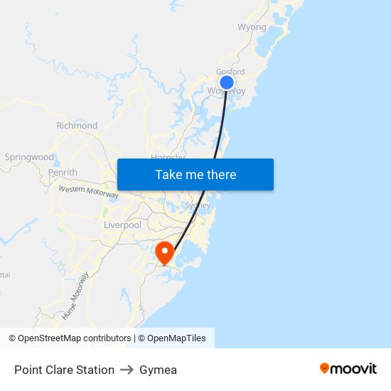 Point Clare Station to Gymea map