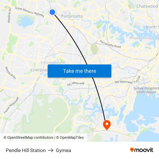 Pendle Hill Station to Gymea map