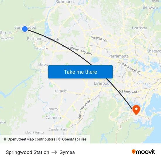 Springwood Station to Gymea map