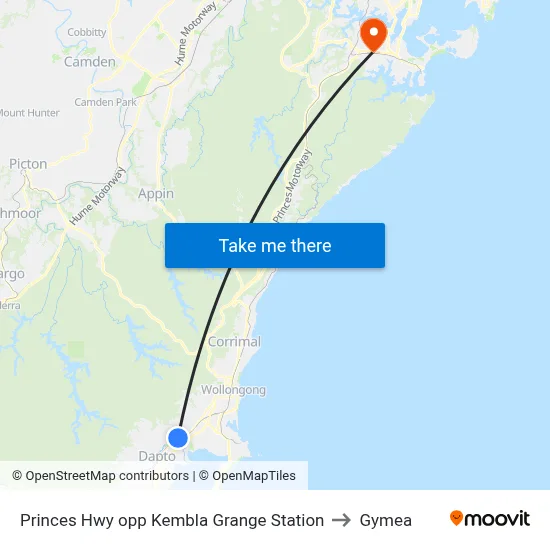 Princes Hwy opp Kembla Grange Station to Gymea map