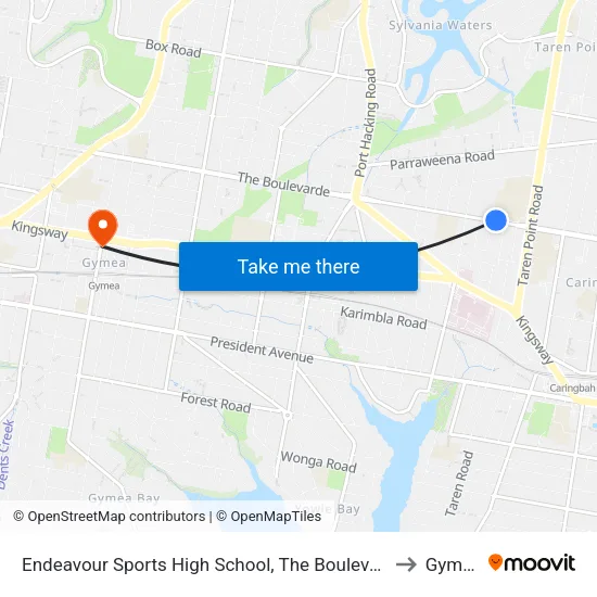 Endeavour Sports High School, The Boulevarde to Gymea map