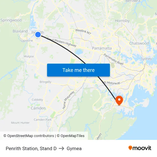 Penrith Station, Stand D to Gymea map