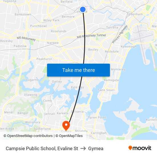 Campsie Public School, Evaline St to Gymea map