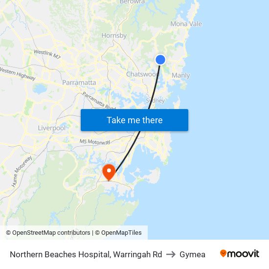 Northern Beaches Hospital, Warringah Rd to Gymea map