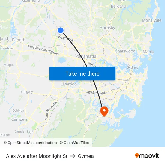 Alex Ave after Moonlight St to Gymea map