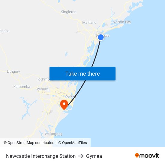 Newcastle Interchange to Gymea map