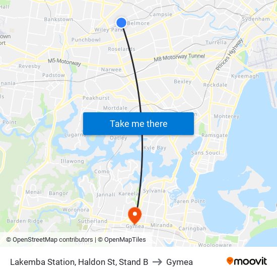 Lakemba Station, Haldon St, Stand B to Gymea map